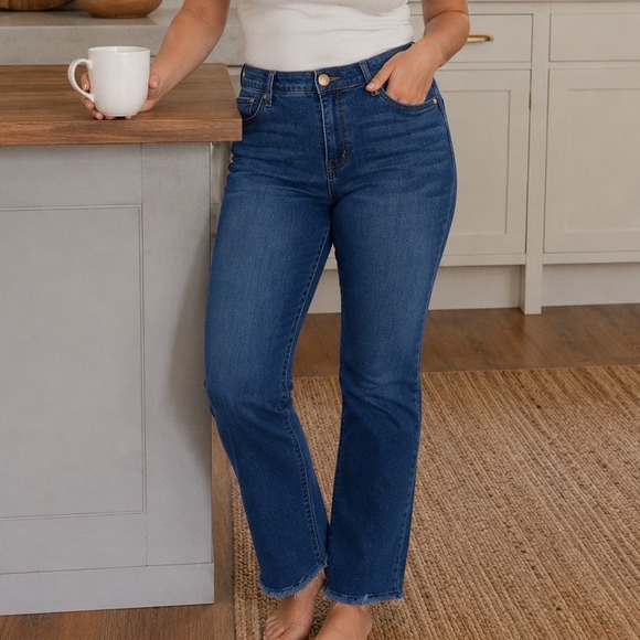 Democracy Denim - Democracy Ab solution Straight Leg Jeans Blue Frayed Hem B2697YTY Womens 10 Z4